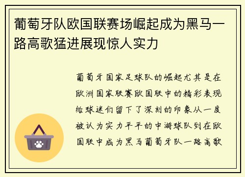 葡萄牙队欧国联赛场崛起成为黑马一路高歌猛进展现惊人实力